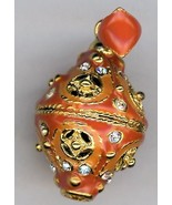 Russian Faux Pendant Orange b/g w/golden circle designs, band and crystals - $45.76 CAD