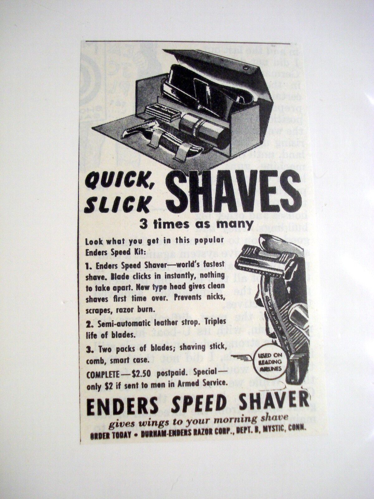 1942 Ad Enders Speed Shaver, Mystic, Ct. Durham-Enders Razor Corp. - $7.99