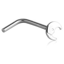 14K White Gold-Plated Silver Mini Moon L-Bend Nose Hoop Stud Pin 20 Gauge - £36.95 GBP