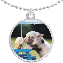 Ice Cream Baby Pig Round Pendant Necklace Beautiful Fashion Jewelry - £8.44 GBP