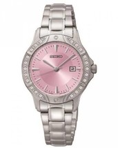 NEW Women&#39;s Seiko SUR863 Stainless Steel Crystal Accent Pink Quartz Dial... - $110.00