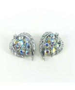 Vintage Lisner Clip-On Earrings Silver Tone Leaf Shape Clear Rhinestones 1” - $641.10 MXN
