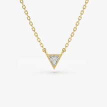 0.30CT Real Moissanite 14K Yellow Gold Plated Trillion Shape Solitaire Necklace - £60.14 GBP
