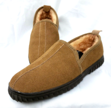 Suede Slippers Mens 9 Faux Shearling Lined Tan David Slip On Stoney River Shoe - £12.61 GBP