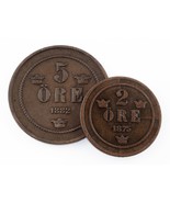 Sweden Lot of 2 Coins (1875 2 Ore VF, 1882 5 Ore VF+) Great Coin Lot! - £37.38 GBP