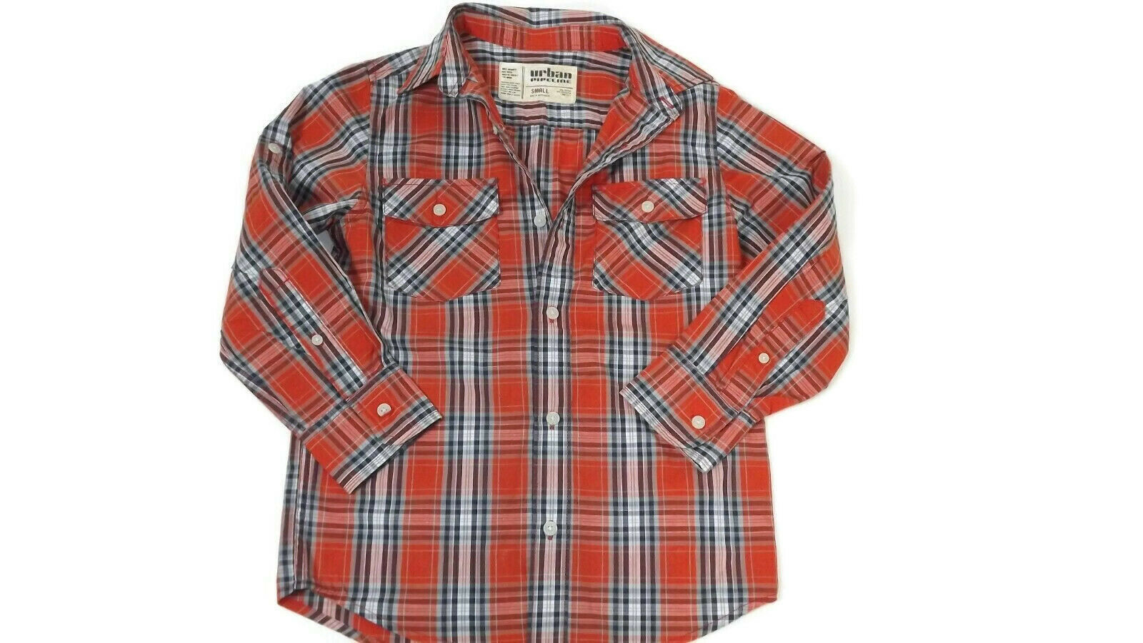 URBAN PIPELINE Boys Orange Plaid Shirt Size Small S Long Sleeve Button Down - £7.32 GBP