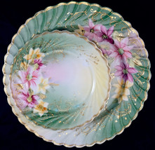 Matching Large &amp; Small Nippon Hand Painted Plates Bright Flowers Gold Decoration - £20.74 GBP