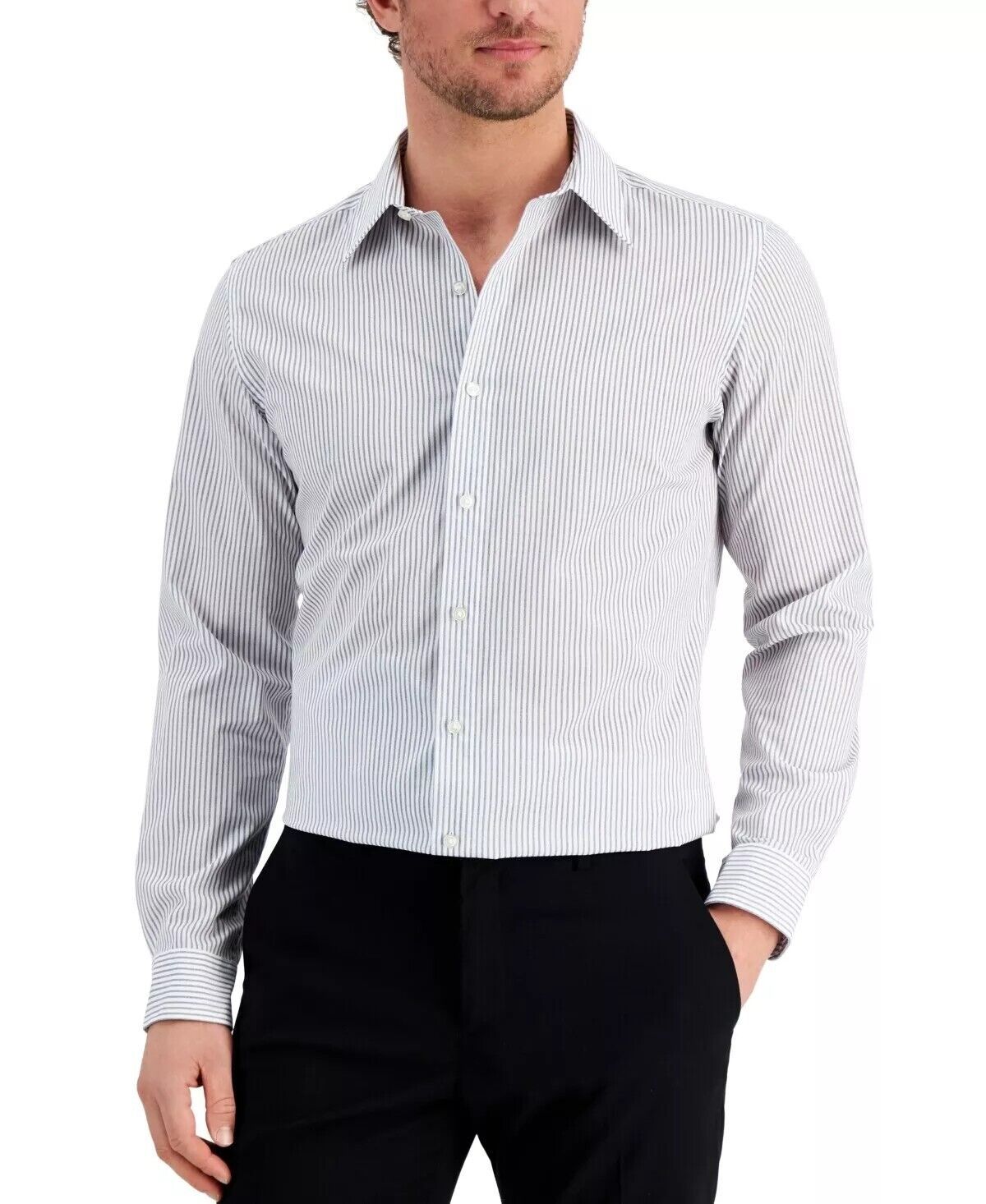 Club Room Men&#39;s Slim Fit Striped Dress Shirt Navy 2XL B4HP - $19.95
