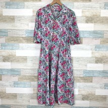 Orvis Vintage Floral Midi Shirt Dress Cinch Waist Cottagecore Casual Womens 18 - £59.12 GBP
