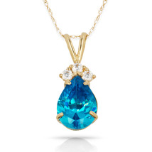 3.70 CT Blue Topaz Pear Shape 4 Stone Gemstone Pendant &amp; Necklace 14K Y ... - £122.69 GBP