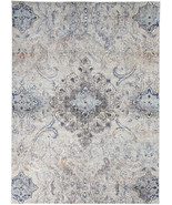 9&#39; X 12&#39; Ivory Taupe And Blue Floral Power Loom Distressed Stain Resista... - $108.85+