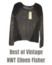 Eileen Fisher Metallic + Mohair Pullover Top Medium $298 Black Charcoal ... - $147.51