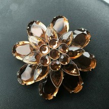 Estate Huge Bronze Colored Translucent Plastic Rhinestone Mimics Layered Flower  - £15.62 GBP