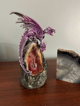 Scratch &amp; Dent Purple 2 Headed Dragon On Geode Crystal Stone Statue - £19.77 GBP