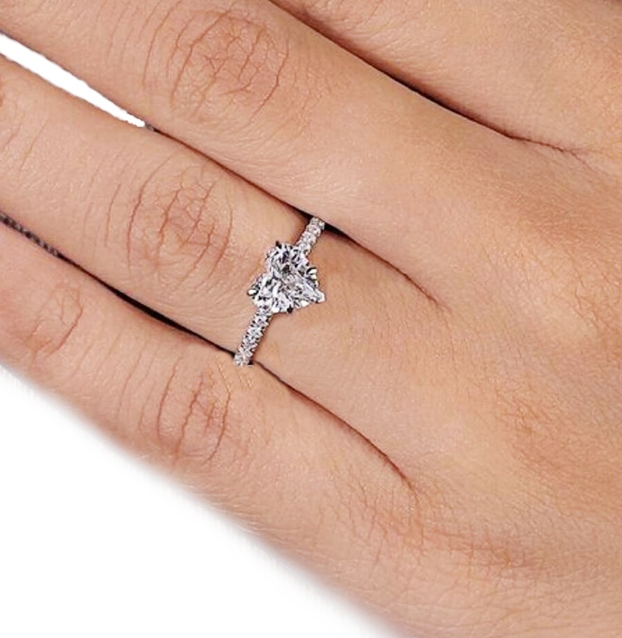Heart diamond engagement ring, lab diamond ring, lab diamond engagement ... - $1,850.00+