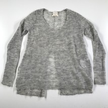 Zara Sweater Womens Small Heather Gray Kid Mohair V Neck Open Knit Skinny Sleeve - £16.98 GBP