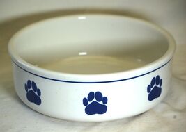 Stoneware Dog Bowl Paw Prints Clay Design - $49.49