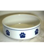 Stoneware Dog Bowl Paw Prints Clay Design - $49.49