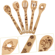 Christmas Idea Gift Burned Wooden Spoons Spatulas Cooking Utensils Set 5 Pcs - $14.99