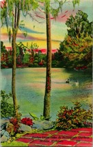  Mirror Lake Bellingrath Gardens River Mobile Alabama AL Linen Postcard G16 - $9.85