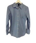 Ann Taylor Collared Blue White Striped Button Front Shirt Stretch Cotton 2 - $32.55 CAD