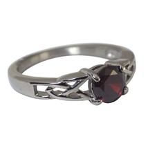 January Birthstone Ring Stainless Steel Garnet Red Cubic Zirconia Celtic Band - £15.97 GBP