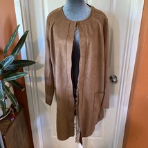 Tahari Faux Leather Cardigan Women’s Size XL Brown Pockets Fringes Cape - £11.83 GBP