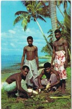 Fiji South Seas Postcard Handsome Young Men Preparing For A Feast - £10.11 GBP