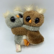 Vintage Kamar Owl Pair Hugging Plush Fall Small Stuffed Animals Brown &amp; Gray Tag - £13.97 GBP