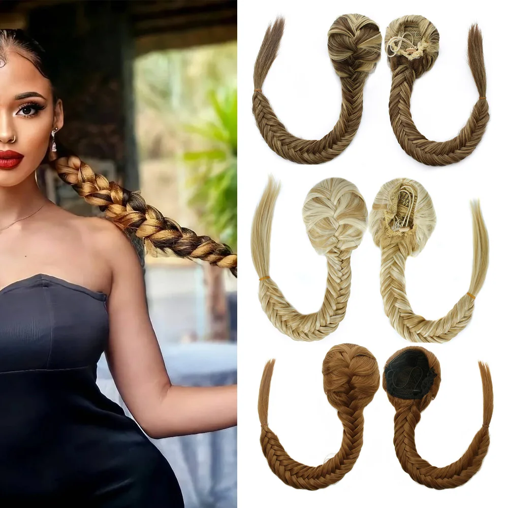 Etic hair extension braided fishtail fishbone drawstring ponytail hair ombre blonde for thumb200