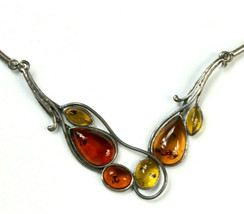 Honey AMBER Sterling Artisan Necklace Tube Links Beautiful Modernist Style 19g - £158.26 GBP