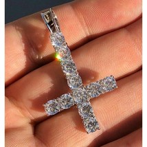 5CT Simulated Gemstone Inverted Cross Upside Down Pendant Sterling Silver Unisex - £104.81 GBP