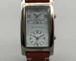 Aviator Dual Time Watch Women 25mm Silver Tone Red Leather Band New Battery - £31.30 GBP
