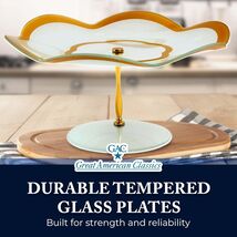 13-Inch Square Tempered Glass Cake Stand with Gold Trim 6-Inch High - $26.99