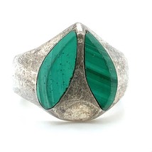 Vintage Sterling Signed 925 Unique Inlaid Malachite Stone Dome Ring Band 11 1/2 - £66.17 GBP