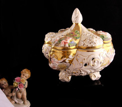 LARGE Antique Capodimonte centerpiece bowl - Porcelain Bernini Victorian Angels  - £231.49 GBP