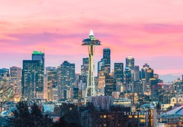 SEATTLE SKYLINE PINK SKY WASHINGTON Photo Picture Print 4X6, 5X7, 8X10, ... - £7.37 GBP+