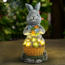 Garden Funny Rabbit Statues Collectible Figurines Rabbit Decorations Solar Outdo - £46.27 GBP