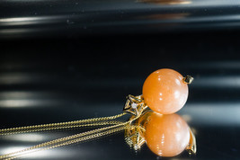 Sunstone Pendant / Geometric jewelry / Yellow Gold + Orange / Diamond Pendant - £307.63 GBP