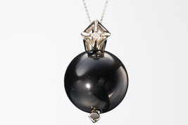 Obsidian Pendant / Geometric Pendant / White Gold &amp; Black / Diamond Necklace  - £307.68 GBP