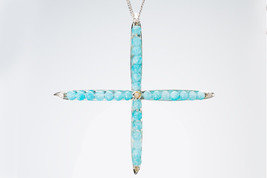 Contemporary Large Cross Necklace / Silver + Diamond pendant / Blue Jade Cross - £147.88 GBP