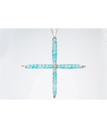 Contemporary Large Cross Necklace / Silver + Diamond pendant / Blue Jade... - $256.67 CAD