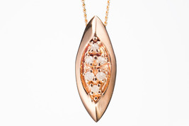 Pea Pod Tiny Charm Necklace - Petite diamond pendant in 14k rose gold - Dainty s - £327.75 GBP