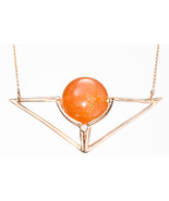 Pyramid Triangle Necklace - 14k gold Geometric Pendant  with Sunstone &amp; ... - £358.50 GBP