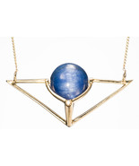 Geometric Pendant in 14k Gold with Kyanite & Diamond. Blue gem pyramid necklace - £361.19 GBP