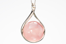 Rose quartz pendant / White gold &amp; Diamond Pendant / Pink quartz necklac... - $319.00