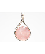 Rose quartz pendant / White gold &amp; Diamond Pendant / Pink quartz necklac... - £249.15 GBP