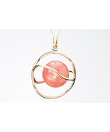 Pink Pendant / Strawberry Quartz Pendant / Yellow gold pendant / Diamond... - $442.58 CAD