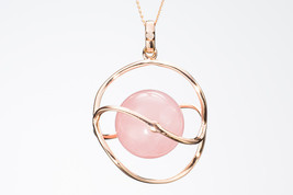 Rose quartz pendant with Diamond / Gold Cage pendant / Pink gemstone necklace  - £251.26 GBP