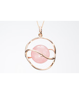 Rose quartz pendant with Diamond / Gold Cage pendant / Pink gemstone nec... - £249.15 GBP
